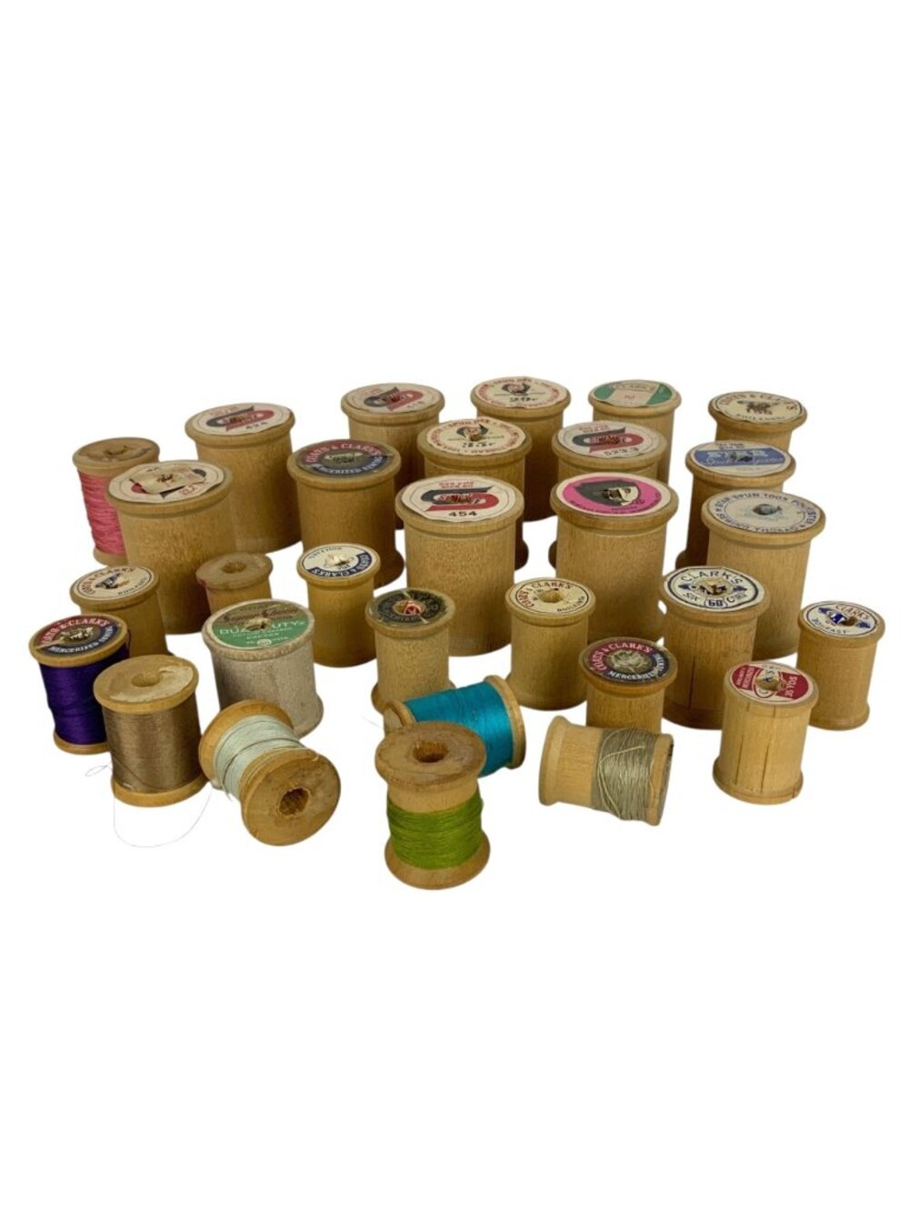 Vintage Wooden Thread Spools Lot Of 30 Assorted Colors & Brands Sewing Crafts